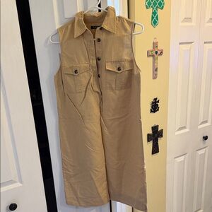Tan Sleeveless LAUREN Button-Up Jumpsuit